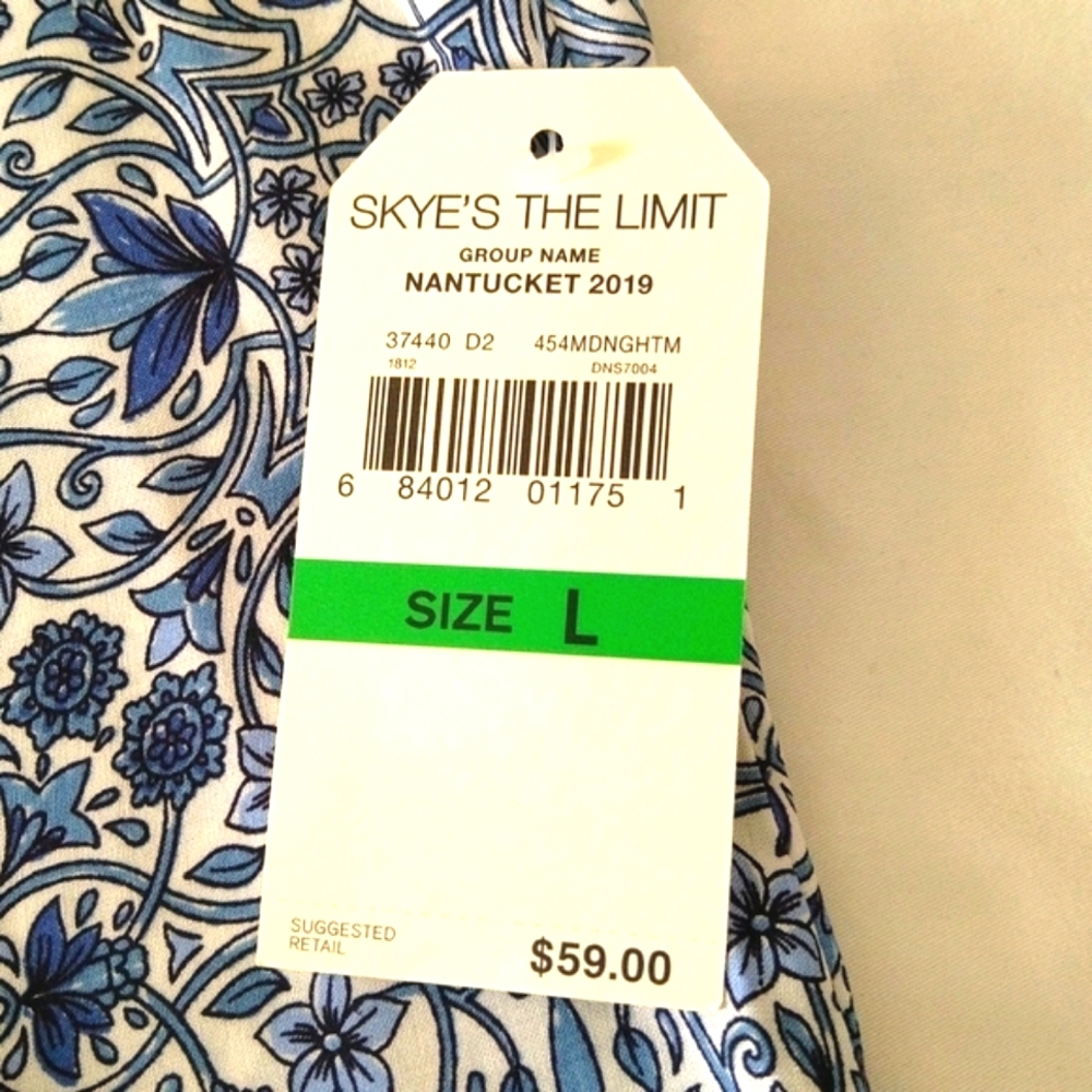Skye's the limit women's floral v neck ruffle White Blue tank top. Summer, Beach - Picture 8 of 8